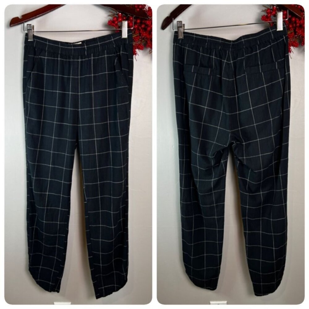 Marine Layer Womens Collegiate Tapered Pants Sz XS White Windowpane Check Black